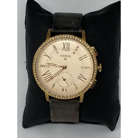 Fossil FTW1116 Women Brown Leather Rose Gold Analog Dial Hybrid Smartwatch XX631 - Picture 1 of 12